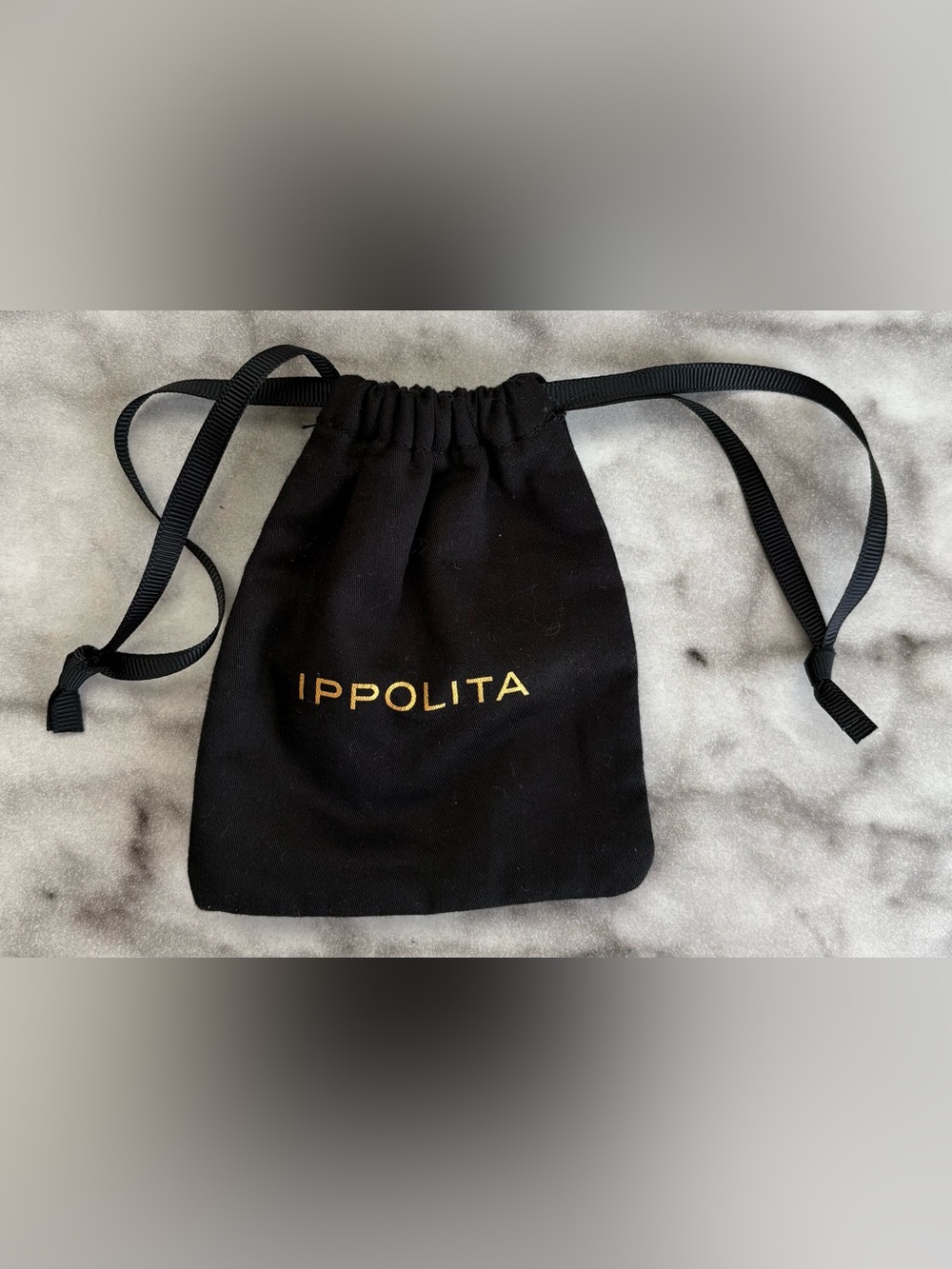 IPPOLITA Black Drawstring Jewelry Pouch Dust Bag Gold Logo